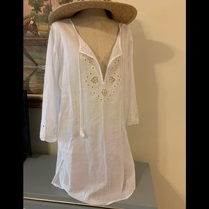 J Crew White Cotton Voile Embroidery Tunic Coverup